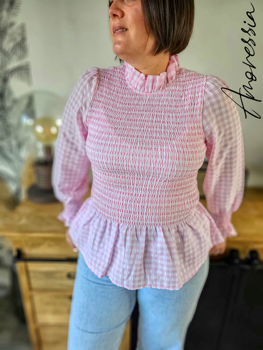Blouse vichy rose — Blouse Vichy Rose Femme