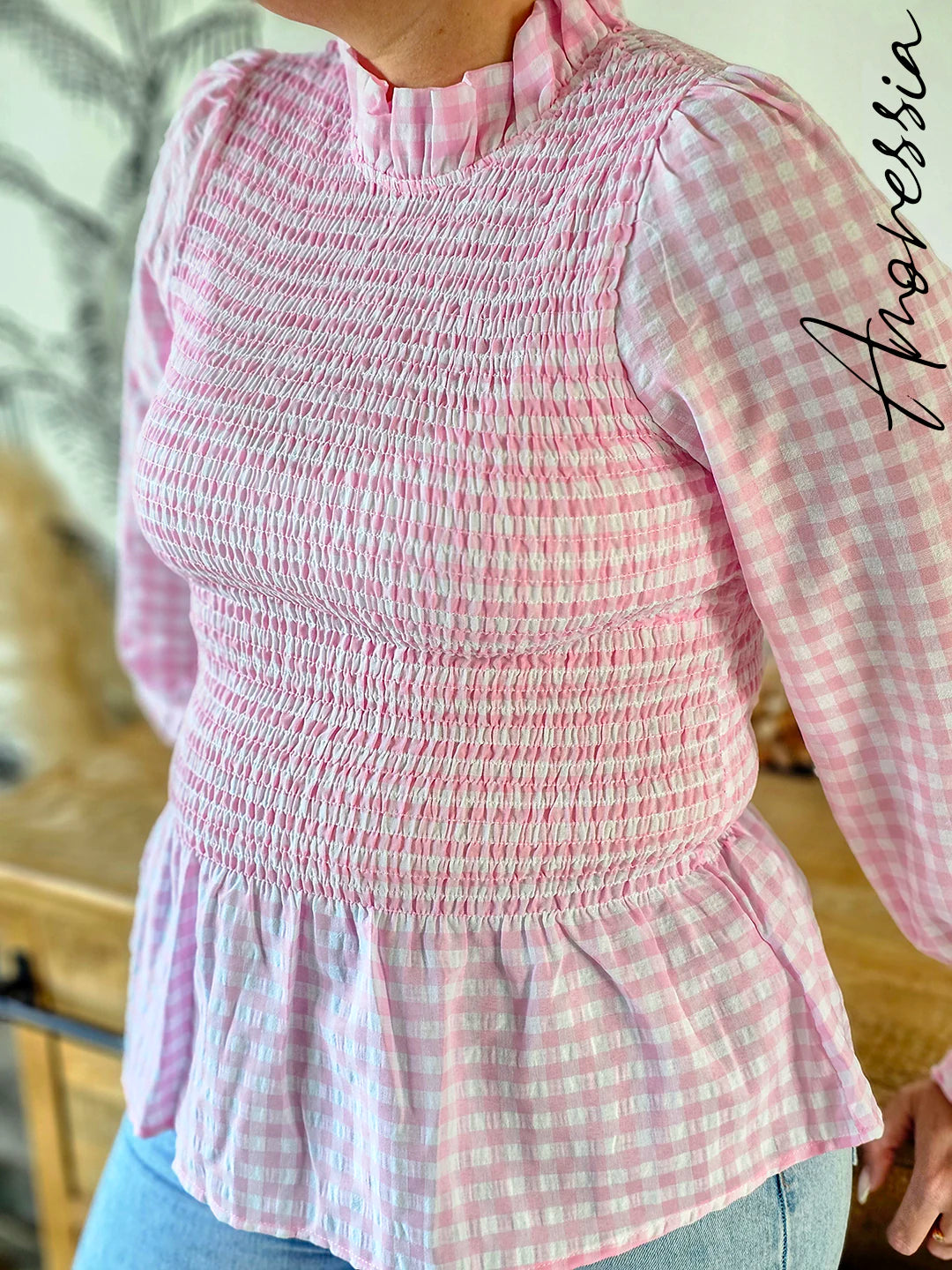 Blouse vichy rose — Blouse Vichy Rose Femme vue dos