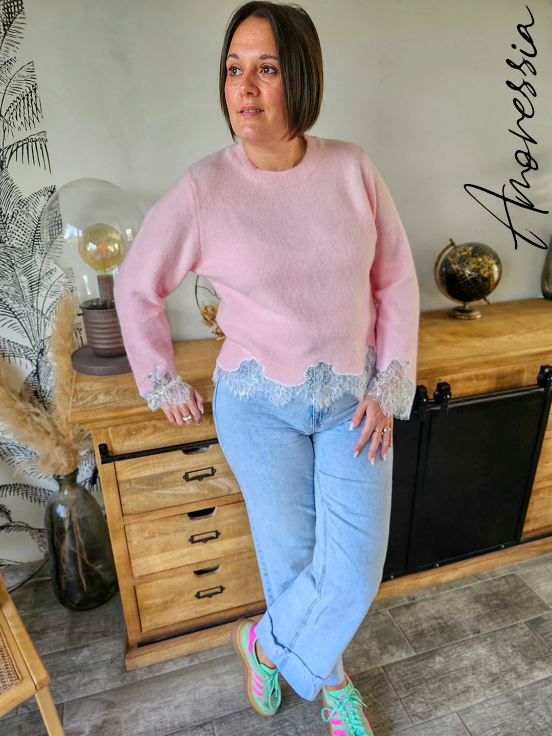 Pull manches longues Lova Rose — Pull Manches Longues Rose Femme autre vue