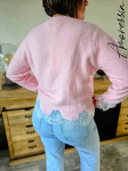 Pull manches longues Lova Rose — Pull Manches Longues Rose Femme vue détail