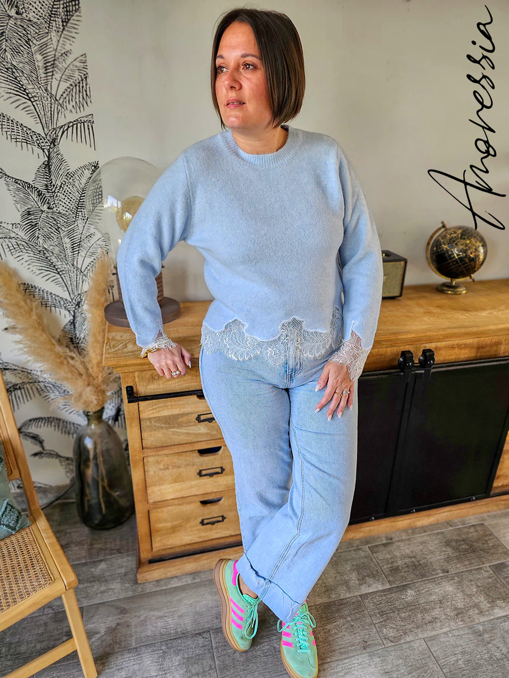 Pull manches longues Lova Bleu — Pull Manches Longues Bleu Femme autre vue
