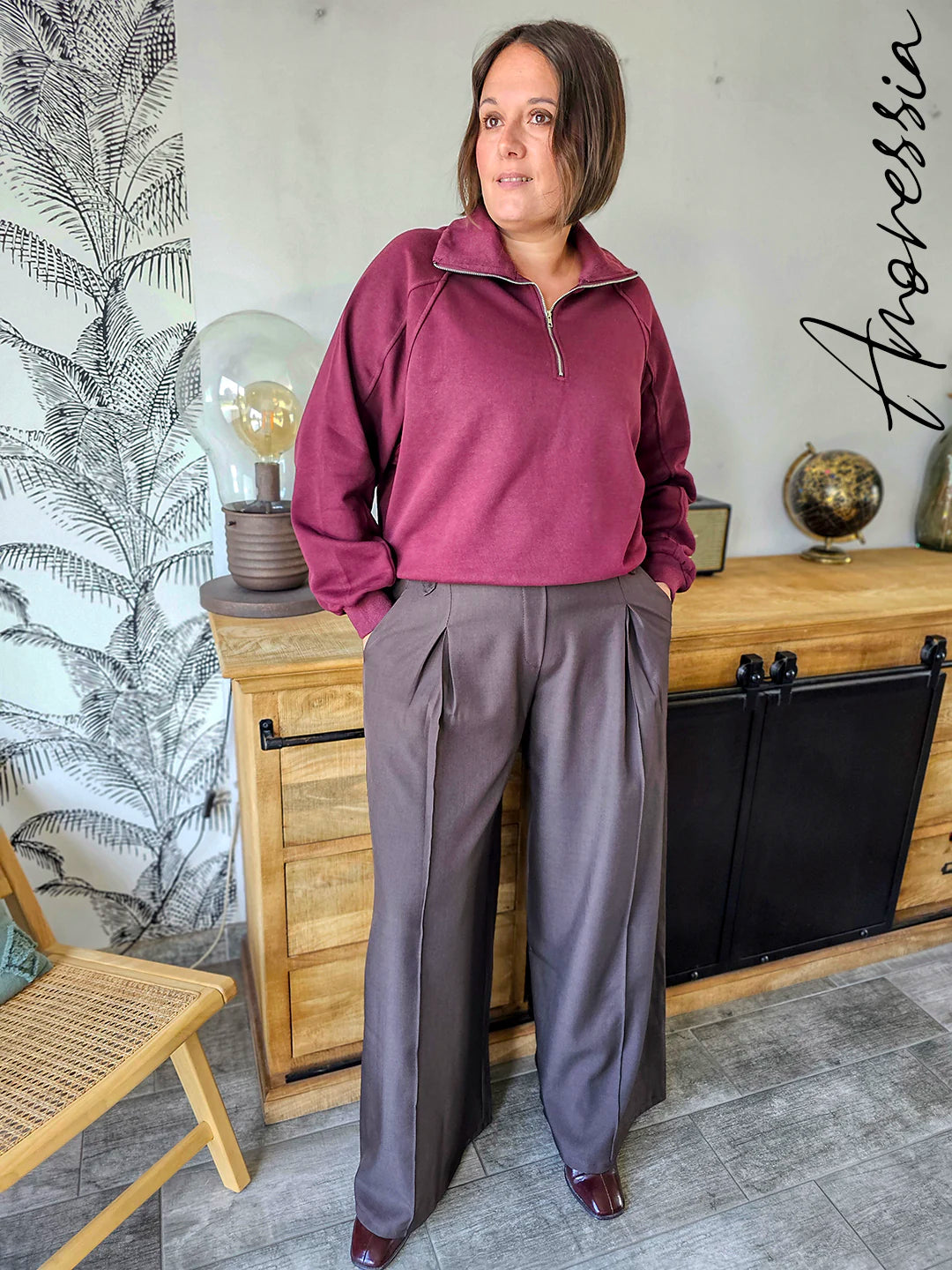 Sweat Zippé Col Montant Femme — Sweat Prune