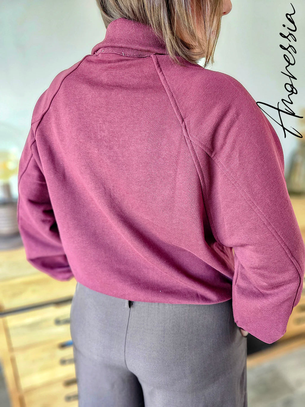 Sweat Zippé Col Montant Femme — Sweat Prune