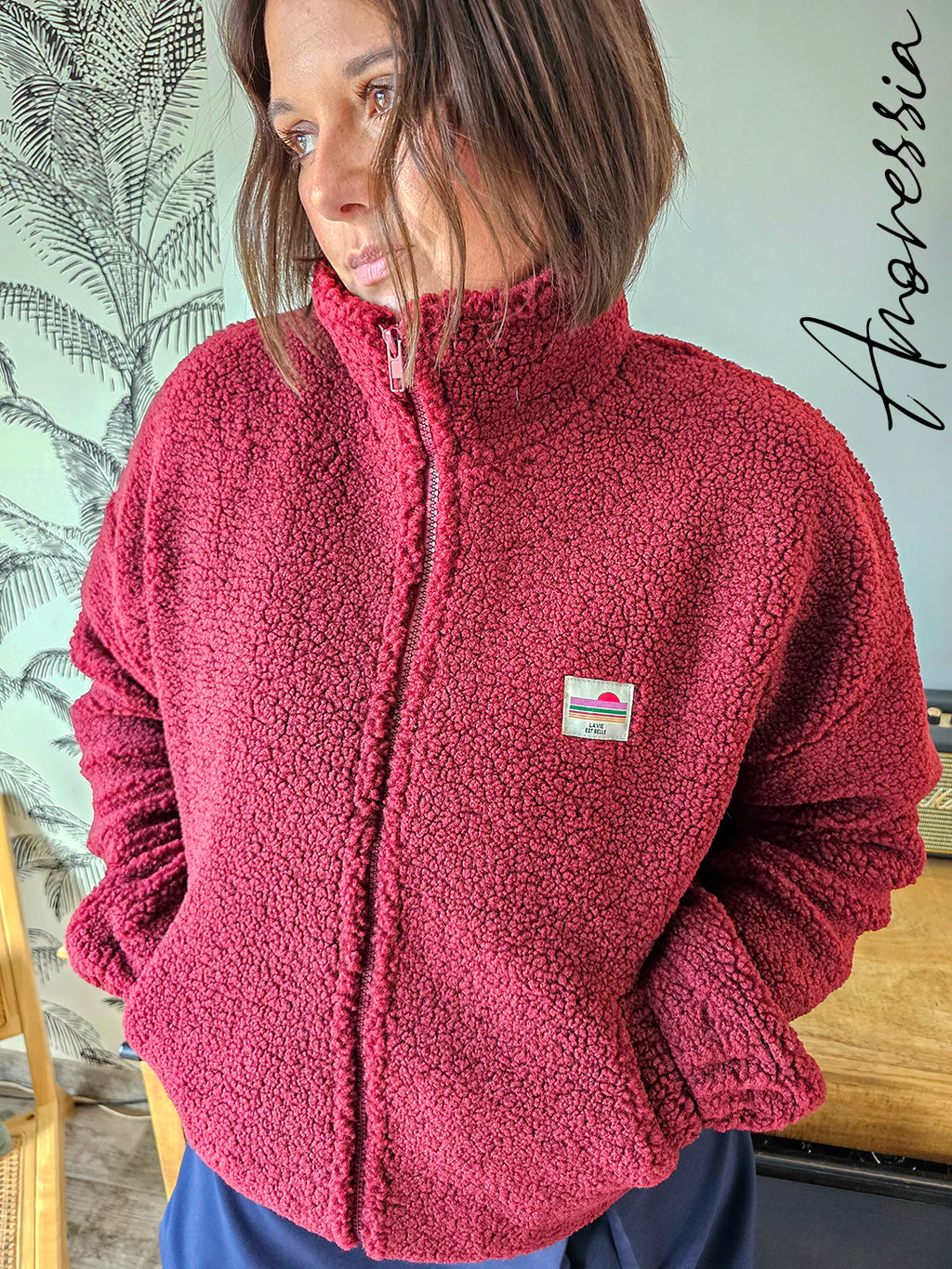 Veste Sherpa Bordeaux Femme — Veste Lovely