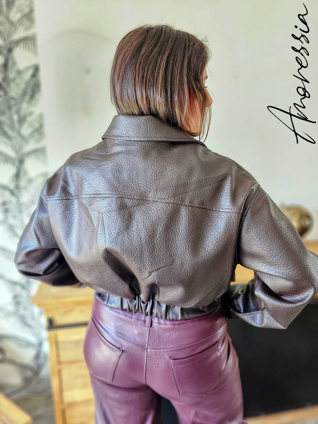 Veste Simili Cuir Marron Oversize Femme — Veste Ange