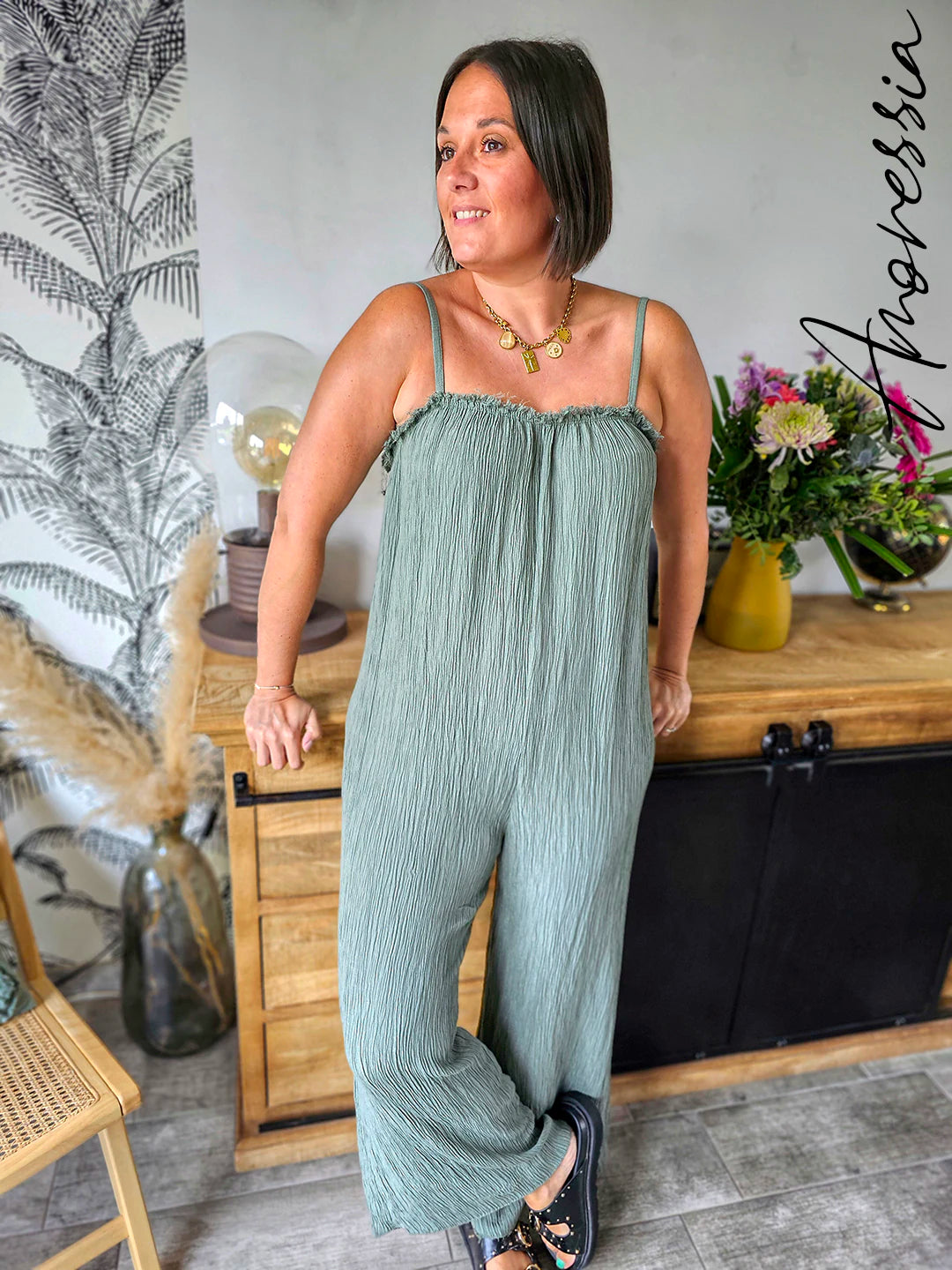 Combinaison femme pantalon Sofia kaki - vue de face