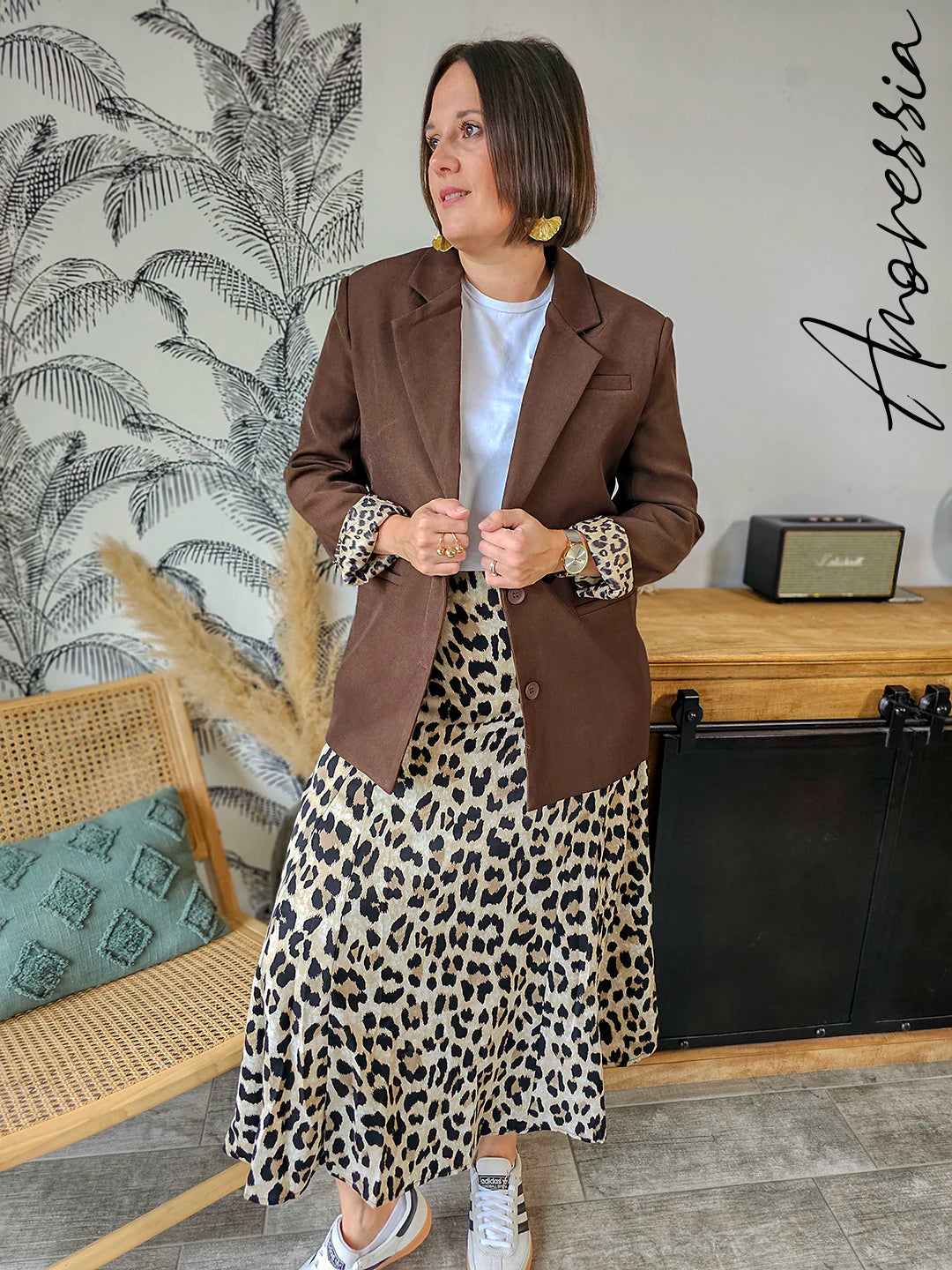 Jupe longue léopard élégante chic, idéale pour une tenue de soirée sophistiquée