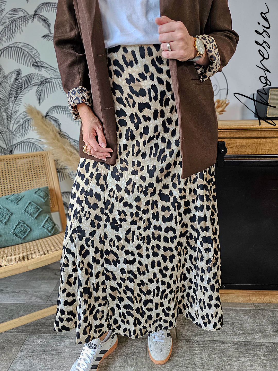 Jupe Longue Léopard — Jupe Maxi Fluide Viscose Imprimé Léopard Femme
